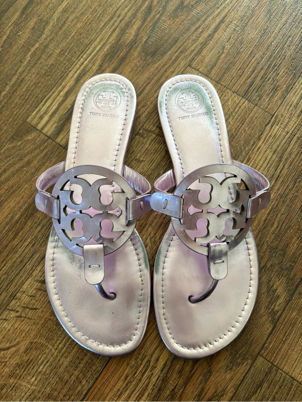 Tory Burch Miller Mirror Metallic Sandals Pink Purple Size 9